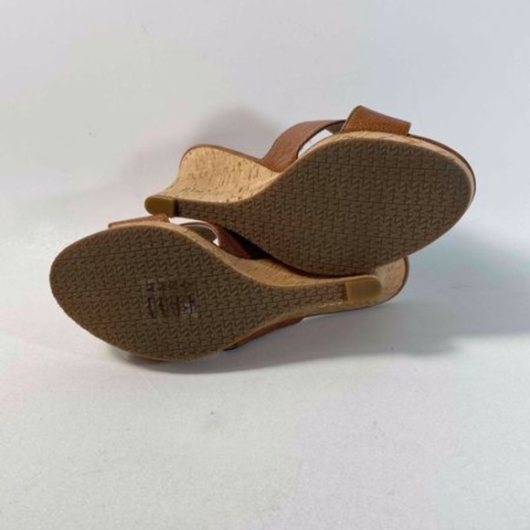 Michael Michael Kors Leather Sandals Brown Criss Cross Strap Cork Wedge Platform - Picture 5 of 6